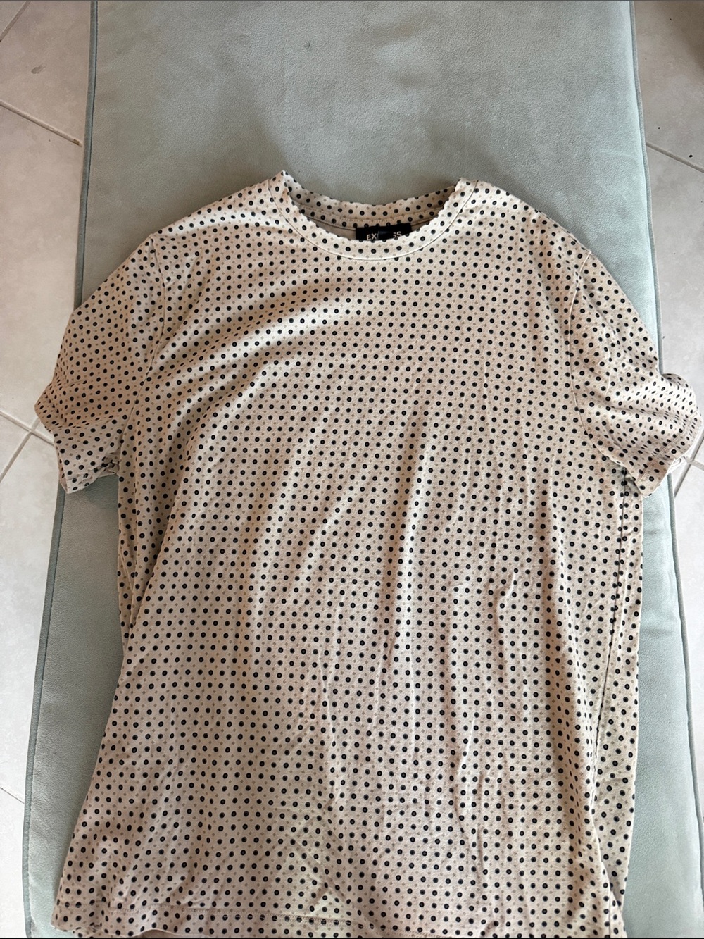 Express Men's Short Sleeve Polka Dot Tee in Cream and Black
